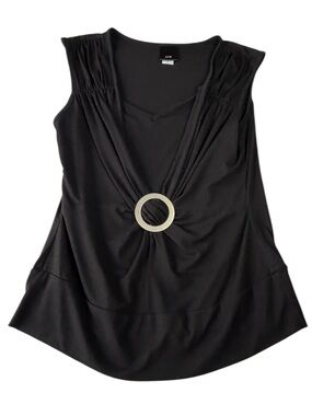 JTB Black Sleeveless V-Neck Ring-Detail Top